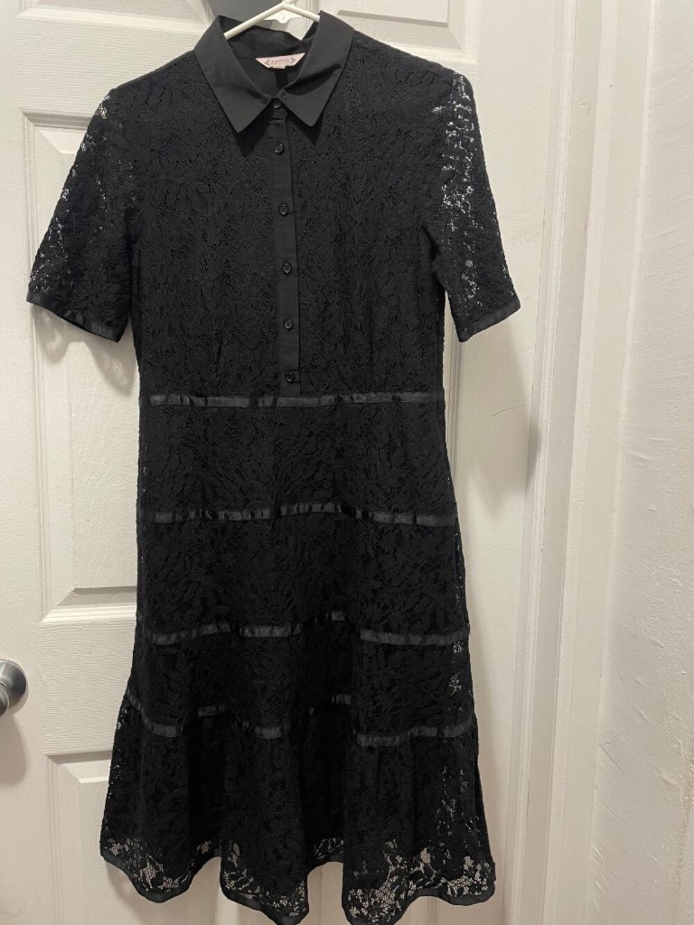 Nanette Lepore Black Lace Short Sleeve Shirt Dress 8
